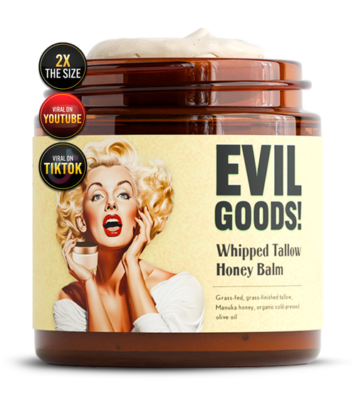 EVIL GOODS! Whipped Beef Tallow and Manuka Honey Balm 4oz, Organic Face Cream,Moisturizer,Body Lotion, SkinCare and Lip Balm