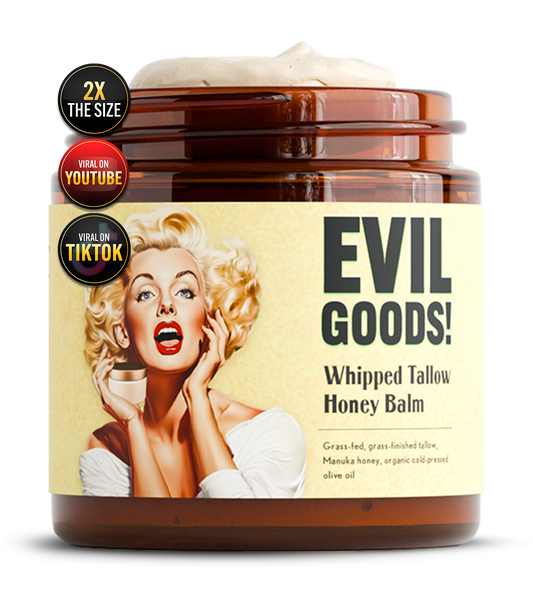 EVIL GOODS! Whipped Beef Tallow and Manuka Honey Balm 4oz, Organic Face Cream,Moisturizer,Body Lotion, SkinCare and Lip Balm